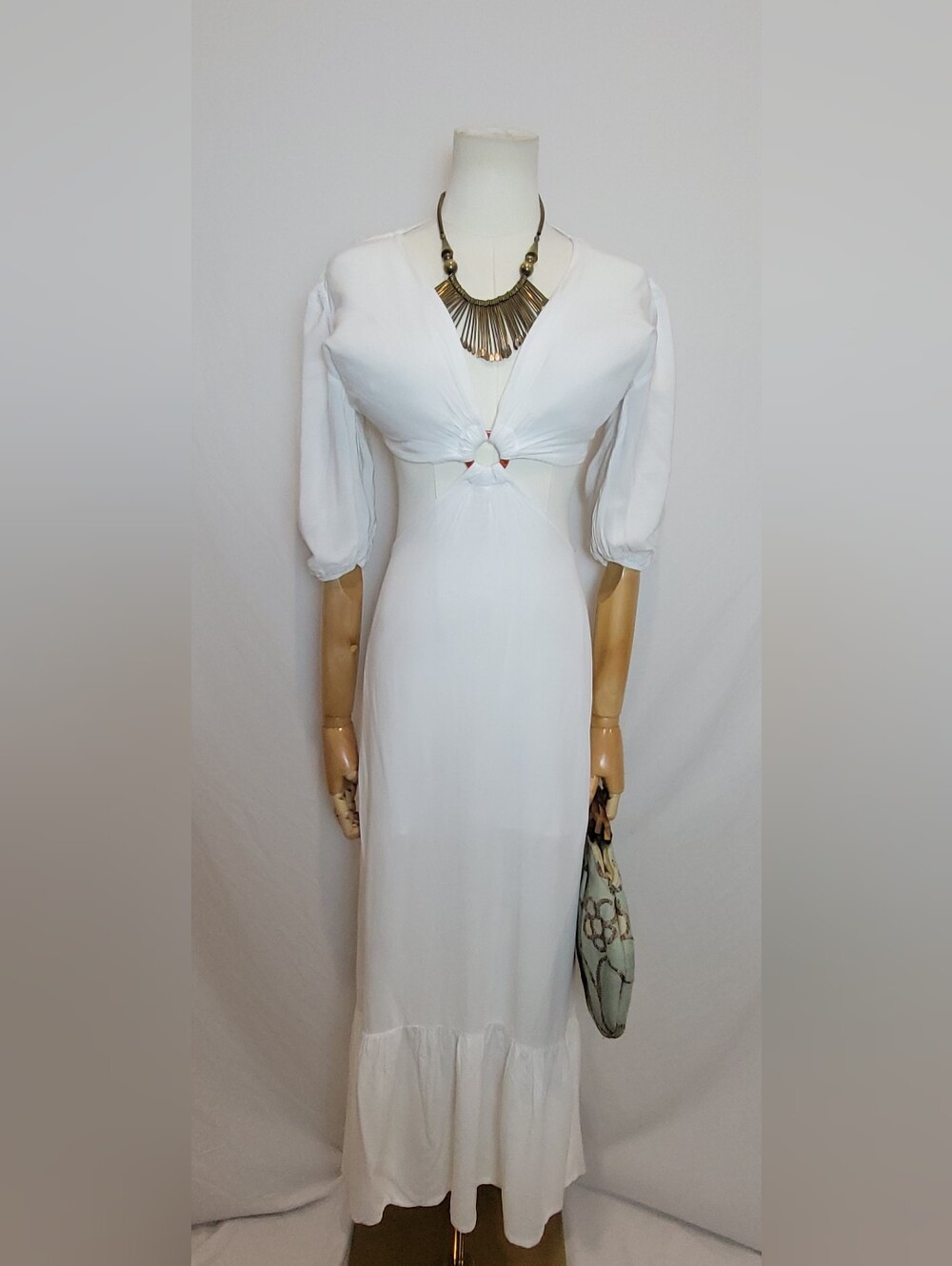 White Twist-front Cutout Maxi Dress